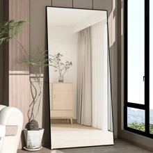 CASSILANDO 165x60cm Floor Mirror, Floor Large Mirror, Standing Mirror, Against Wall For Bedroom, Cladding And Wall Mounted Thin Frame Mirror, Black,Gold