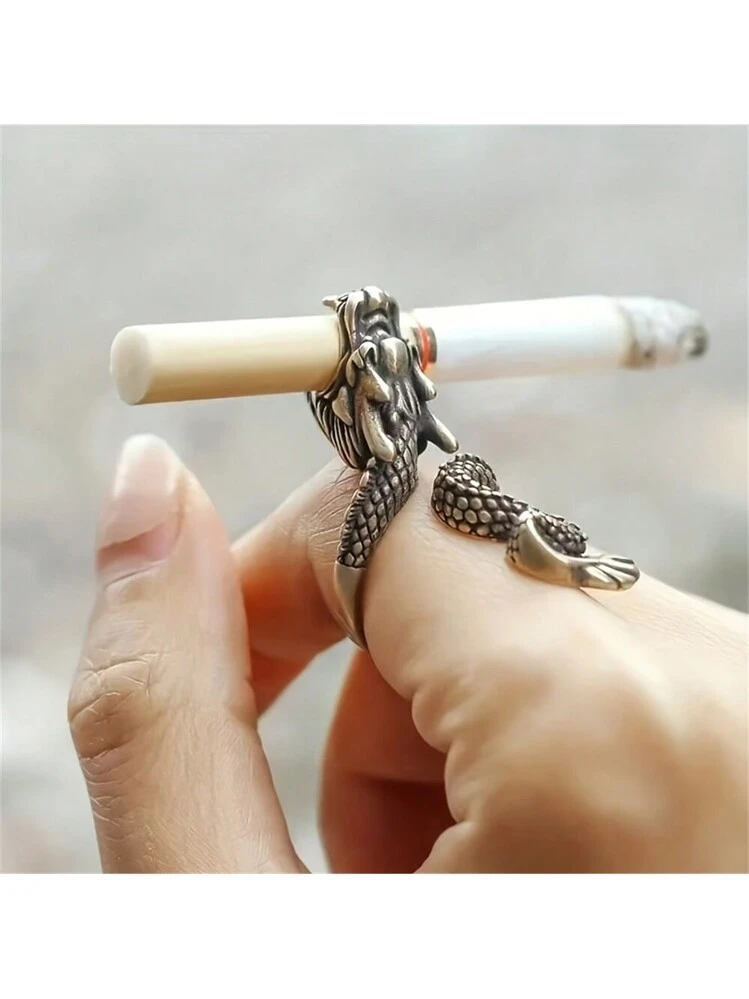 1pc Retro Men's Fashion Personalized Retro Dragon-Shaped Cigarette Holder  Opening Adjustable Size Ring Pipe Cool Jewelry