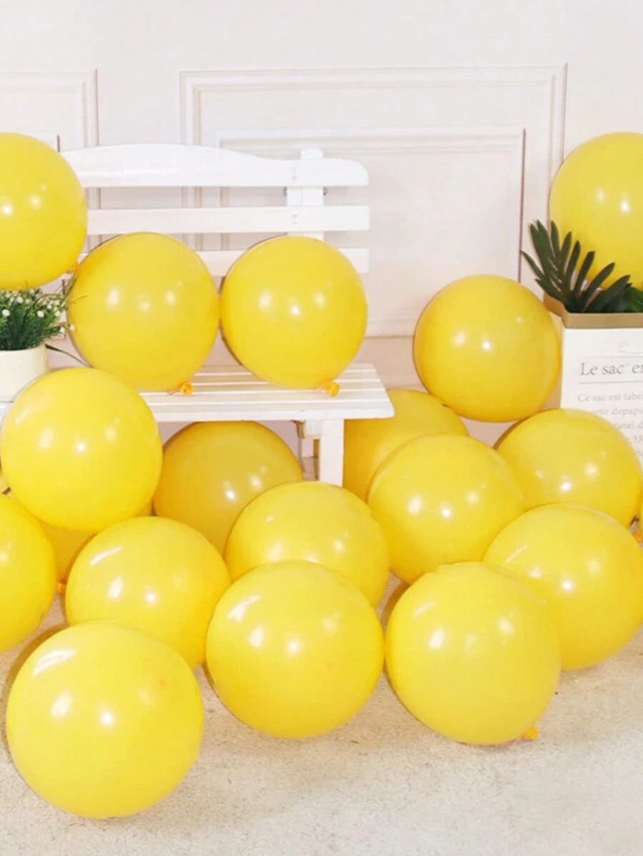 30pcs/50pcs/100pcs 5-Inch Multi-Color Latex Round Helium Balloons, Suitable For Wedding, Birthday, Graduation, Bridal Shower Decorations, Colors Include Green, Red, White, Black, Yellow, Rose Red, Purple, Blue, Pink, Watermelon Red, Light Blue, Navy Blue, And Dark Green. - Yellow - View 1