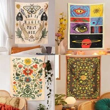 1 Tấm Thảm Hoa Bầu Trời Đầy Sao Tấm Thảm Hành Tinh Không Gian Hoạt Hình Nền Vải Bohemian Tấm Thảm Thẻ Bướm Pha Mặt Trăng Chiêm Tinh Học Bói Toán Thảm Bãi Biển Mặt Trời mặt Trăng Nghệ Thuật Treo Tường Trang Trí - Nhiều màu - Xem 2