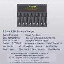 PUJIMAX 1 件 8 槽 1.2V 镍氢电池智能充电器，适用于 AA/AAA 1.2V 镍氢电池，USB 充电器，快速充电，家庭必备 [不可为一次性电池充电]