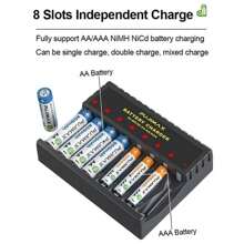 PUJIMAX 1 件 8 槽 1.2V 镍氢电池智能充电器，适用于 AA/AAA 1.2V 镍氢电池，USB 充电器，快速充电，家庭必备 [不可为一次性电池充电]