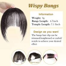 夾式助理前瀏海合成髮延伸件，自然蓬鬆的假劉海髮夾，適用於女性市面，附太陽穴部分的髮片，日常佩戴的仿劉海