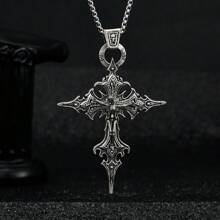 1pc Fashionable Gothic Nail Cross Skull Pendant Necklace, Halloween Necklace - Antique Silver - View 1