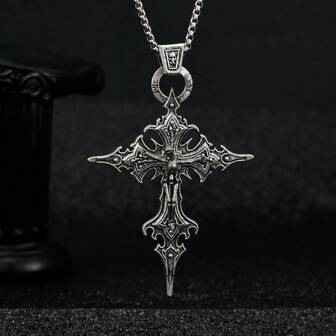 1 pièce Collier pendentif gothique avec croix et crâne de clou, collier d'Halloween