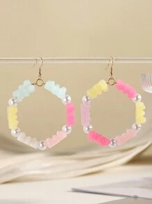 2pcs Lovely Candy-Colored Circular Bear Earrings Suitable For Women's Daily Wear