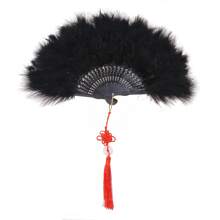 Éventail en tissu pour femmes, accessoire de danse, synthétique avec plumes et pliable, joli éventail de décoration de mariage. Meilleur cadeau pour l'anniversaire