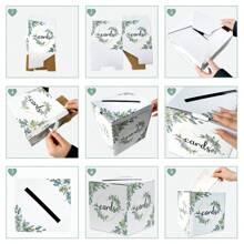 1 件带插槽的婚礼卡盒，用于婚宴的纸板礼品卡盒，绿色主题 DIY 婚礼信封钱卡盒，用于派对毕业婴儿洗礼生日装饰、婚礼装饰、家居装饰、房间装饰派对礼物新娘