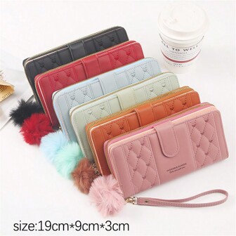 Women Pu Leather Card Holder Large Capacity Hasp Zipper Coin Multi Card Organizer Cell Phone Handbag For Women Wallet Purse Wallet Long Wallet Wristlet Wallet