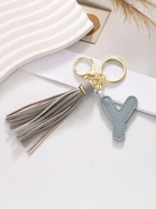 1款可愛多色PU皮流蘇帶26個字母精美鑰匙扣，汽車鑰匙扣，背包裝飾吊飾，適合日常使用，假日禮物，最理想的朋友禮物 - 彩色 - 查看 25