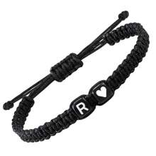 1 pieza Pulsera trenzada negra con cuerda de nudo plano y cuentas con forma de corazón de acrílico, para San Valentín - Pulsera - Ver 19