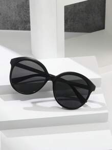 女士复古圆形大框偏光太阳镜，塑料时尚眼镜，经典装饰，户外运动骑行眼镜，旅行海滩度假驾驶钓鱼夏季防紫外线太阳镜 - 黑色 - 查看 2