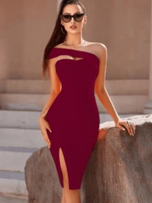 Vestido ajustado para fiestas asimetrico de moda - Púrpura malva - Ver 2