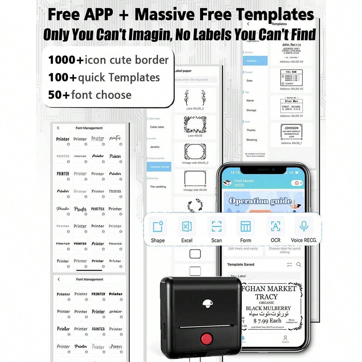 M200 Label Maker With Tape Thermal Label Printer, 3-Inch Portable Smart ...