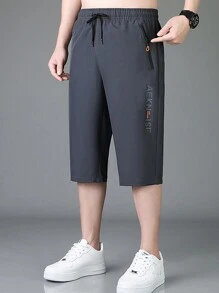 3pcs Boyfriend Style Men's Quick-Drying Breathable Outdoor Sports 3/4 Pants For Running, Cycling And Casual Wear