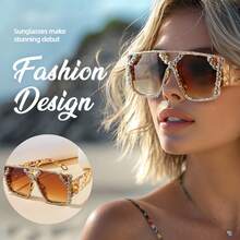 Fashionable Oversized Pearl Embellished Fashion Glasses For Women, Outdoor Cycling Beach Hollow Out Inlaid Sparkling Pearls Ins Style - Multicolor - View 2