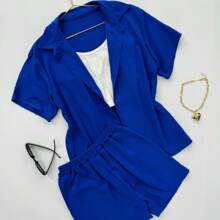 Set de 3 piezas camisa, short y top - azul real - Ver 1