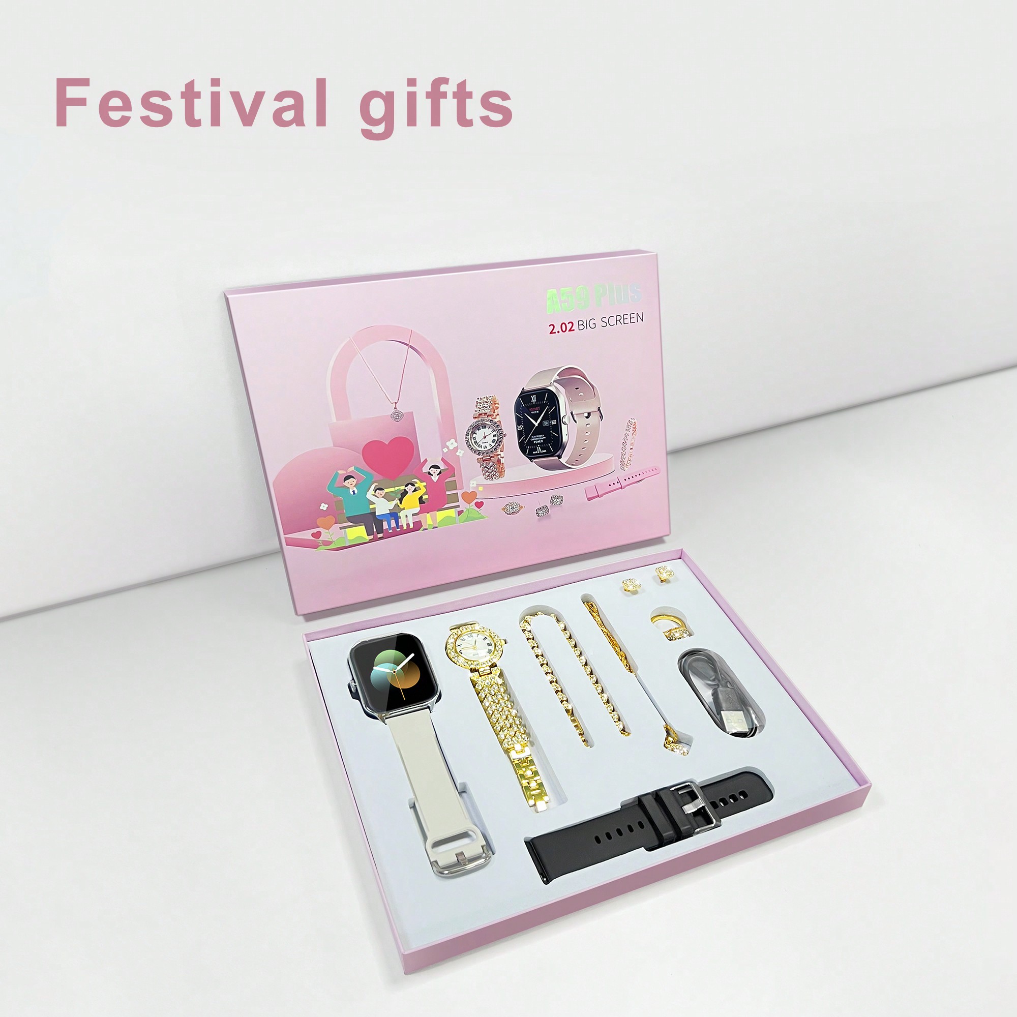 Nouveau coffret cadeau de montre intelligente avec écran tactile complet de 2,01 pour hommes et femmes. Peut passer/recevoir des appels, suivre les