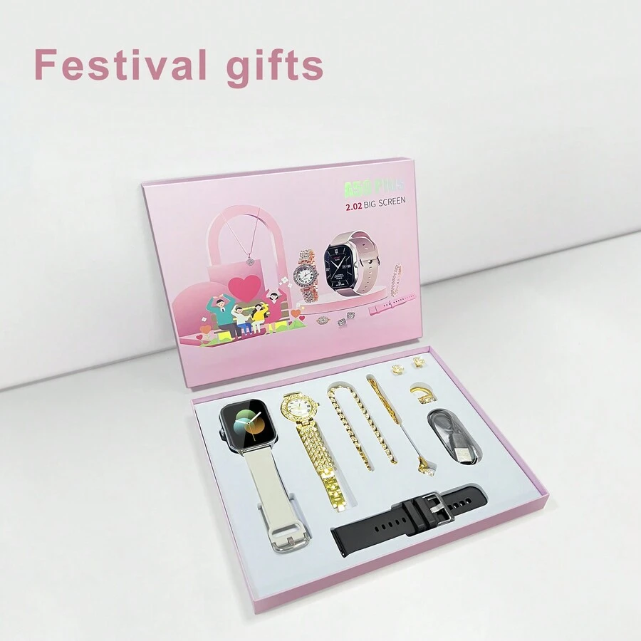 Nuevo conjunto de regalo de reloj inteligente llegado con pantalla táctil completa de 2.01 para hombres y mujeres. Puede realizar/recibir llamadas, rastrear pasos y calorías, múltiples modos deportivos, notificaciones de llamadas y mensajes, reloj inteligente multifuncional adecuado para teléfonos Android/IOS. Regalo perfecto para varias festividades. - Dorado - Ver 1