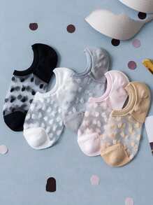 5/10/15 Pairs Women's Sheer Polka Dot Low-Cut Non-Slip Boat Socks, No Show Socks, Summer - Multicolor - View 3