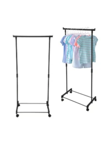 Portable Wardrobe Multifunctional Clothes Rack Dismountable Clothes Rack With Hanger And Shelves 130cm With Steel Wheels - 黑色 - 查看 2