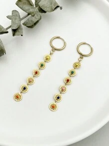 Mazuer Mazuer 1pair French Vintage Exquisite Stainless-Steel 18K Gold Women's Colorful Round Disk Earrings, Suitable For Daily Wear, Commuting, Dating, Halloween, Teacher's Day, Graduation, Thanksgiving, Festive Parties, Gatherings And Vacations