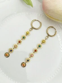 Mazuer Mazuer 1pair French Vintage Exquisite Stainless-Steel 18K Gold Women's Colorful Round Disk Earrings, Suitable For Daily Wear, Commuting, Dating, Halloween, Teacher's Day, Graduation, Thanksgiving, Festive Parties, Gatherings And Vacations