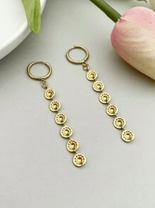 Mazuer Mazuer 1pair French Vintage Exquisite Stainless-Steel 18K Gold Women's Colorful Round Disk Earrings, Suitable For Daily Wear, Commuting, Dating, Halloween, Teacher's Day, Graduation, Thanksgiving, Festive Parties, Gatherings And Vacations