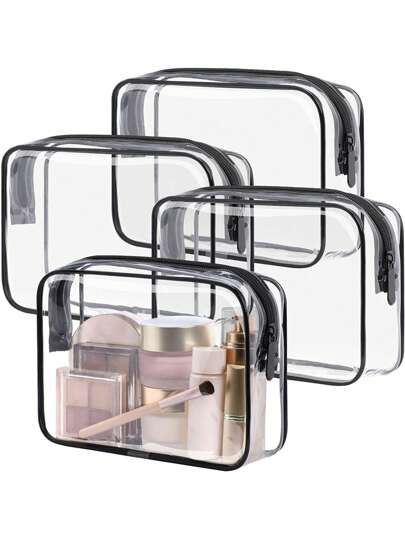 3pcs/Set Unisex Waterproof Transparent Cosmetic Bag, Essential For Summer Vacation And Travel - Lightweight Multi-Color (Pink, Black, White, Rose Red), Multifunctional Travel Zipper Pouch For Storing Ladies' Toiletries And Travel Accessories,Pouch,Makeup Pouch,Travel Essential