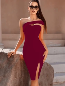 Vestido ajustado para fiestas asimetrico de moda - Púrpura malva - Ver 3