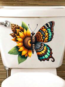 1PC Butterfly Flower Decorative Toilet Sticker, Removable PVC Material Toilet Sticker, Suitable For Bathroom Toilet Sticker, 11.8inchX11.8inch - Multicolor - View 12
