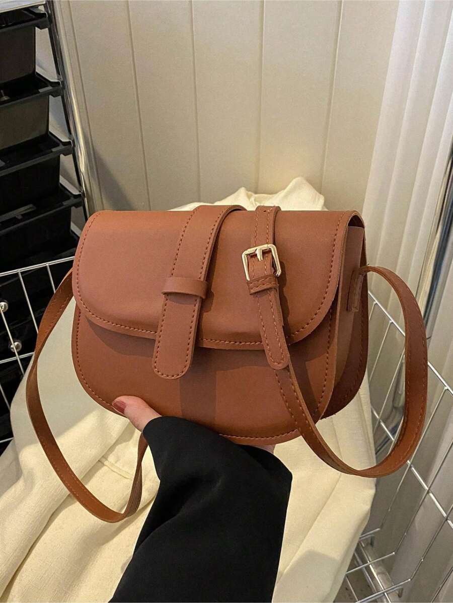 New Ladies Retro Soft Surface Leather Saddle Crossbody Mini Small Bag - Brown - View 1