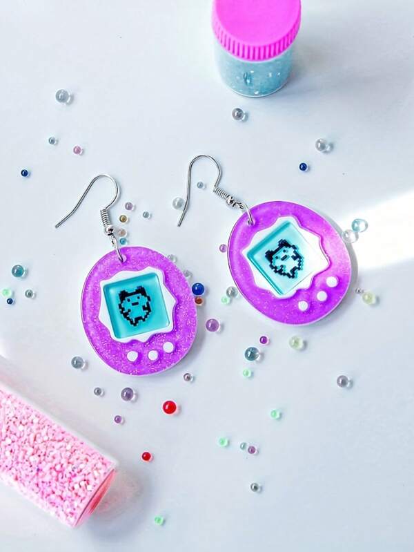 1 par de lindos aretes de mascota electrónica de acrílico, regalo divertido y único para familiares y amigos