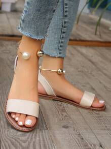 Summer New Faux Pearl Fairy Style Sandals For Women, INS Korean Flat Shoes, Perfect For Evening Wind Dress Valentines