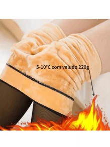 Meia-Calça Térmica Forrada Peluciada Translúcida de Lã Feminina Super Elástica Slim 220g
