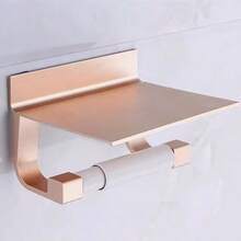 衛生紙免打孔搭配手機架壁掛架，浴室配件紙巾捲筒分配器鋁製 - 玫瑰金 - 查看 1