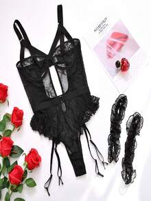 Body sexy 610 para dama encaje cosplay lencería mujer - Negro - Ver 2