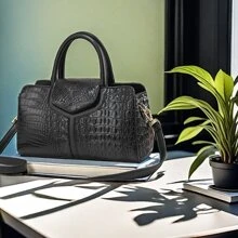 1pc New Fashion Crocodile Skin Pattern Handheld Crossbody Bag, Large Capacity Storage, Stylish And Simple, PU Material, Travel Daily Essential Storage Bag, Cosmetic Travel Bag - Multicolor - View 11