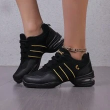 Zapatos de baile de jazz para mujeres, zapatillas de baile cuadrado de suela suave, malla transpirable, negra y dorada, elegantes y versátiles, adecuadas para varios atuendos - Dorado - Ver 2