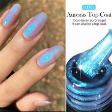 MEET ACROSS 6件組極光凝膠指甲油套組，包含極光珍珠貝殼凝膠指甲油套組(7ml)、亮片極光封層凝膠美甲套組、半永久UV/LED凝膠指甲油功能性封層美甲套組，DIY美甲居家沙龍禮物，適合女性 - 彩色 - 查看 9