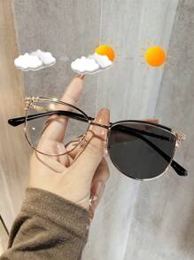 1pc Metal Tr Frame Cat Eye Decoration Glasses, Indoor Outdoor Photochromic Multi-Purpose Fashion Glasses, Fashion & Versatile For Women For Summer Beach Vacation,Outdoor,Travel