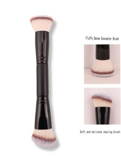 1pc Black Double-Ended Soft Dense Contouring Brush, Suitable For Concealer, Blush, Ideal For Travel Or Party Use