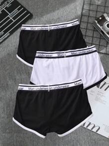 Men 3pcs Letter Graphic Contrast Binding Boxer Brief