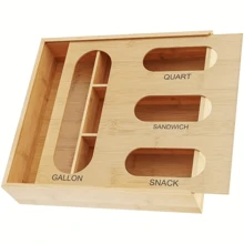 1pc Bamboo Ziplock Plastic Bag Storage Organizer,  Kitchen Organiser, Storage Box, Closet Organisers, Kitchen Drawer Organizers And Storage Use For Kitchen