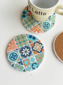 1pc Round Personalized Bohemian Style Colorful Ceramic Coaster With 3D Gold-Plated Effect, Can Be Used As Mug Heat Insulator Or Candle Holder, Suitable For Daily Use At Home And As Exquisite Holiday Gift