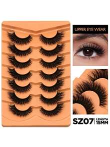 7 pares de pestañas postizas con diseño de ojos de gato, pestañas postizas naturales y suaves en apariencia cruzada y de estilo de cómic para extensiones de pestañas - Negro - Ver 5