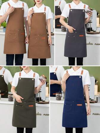 1pc Lightweight Canvas Cross-Back Apron, Waterproof Workwear For Men And Women, Suitable For Restaurants, Bubble Tea Shops, Florists, And Coffee Shops,Kitchen,Bathroom,Home,Household Suppliers