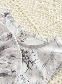 Conjunto de 2 piezas para chica joven con estilo chino, con top de tanque sin mangas con volantes y salpicaduras de tinta + pantalones de pierna ancha para verano