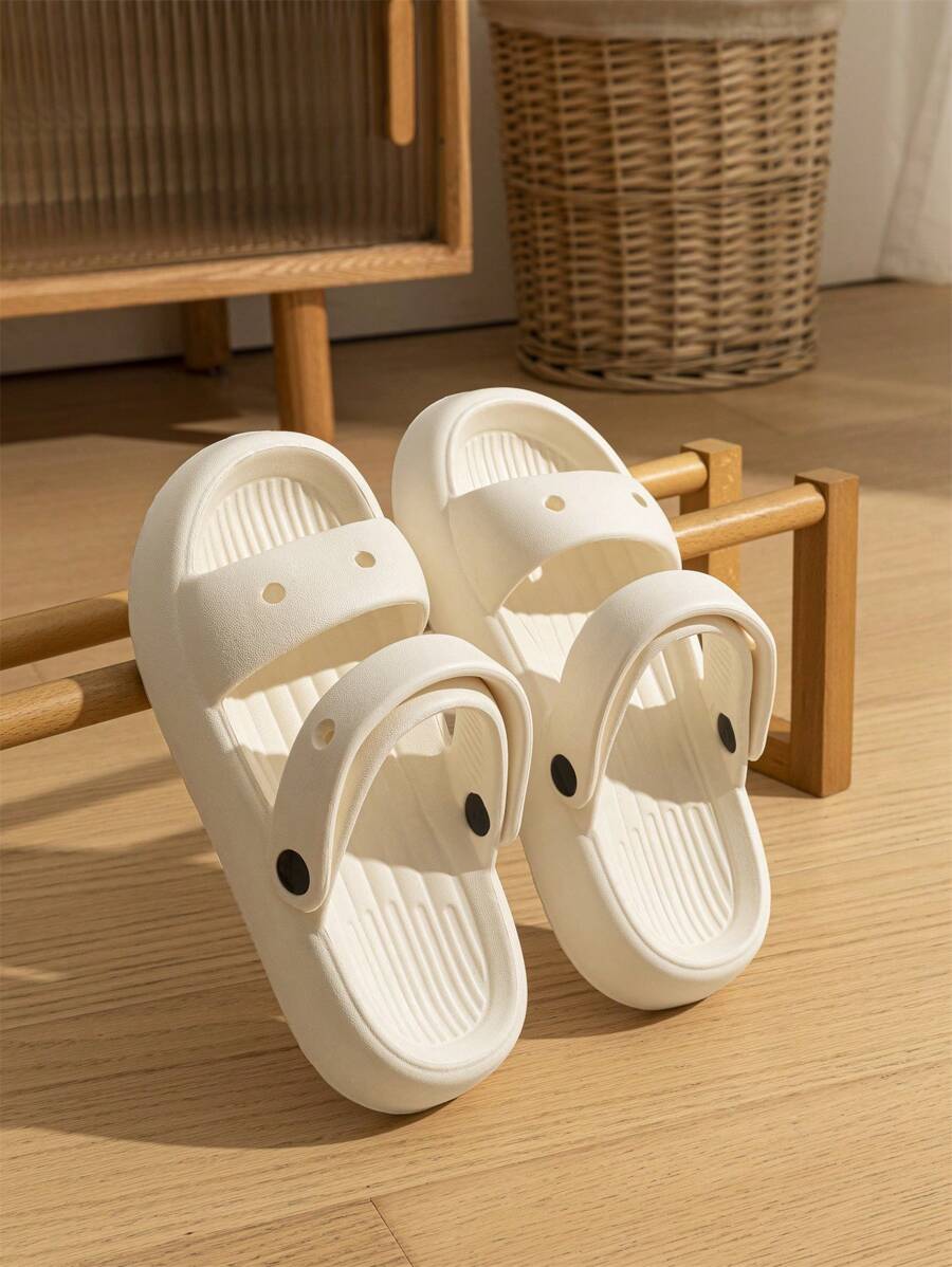 Women Solid Color Simple Thick-Soled Comfortable Flip Flops, Outdoor & Indoor Slippers For Spring, Summer, And Four Seasons. Features Two Straps And An EVA Material That Can Be DIY-Ed For A Holiday Look At The Beach.