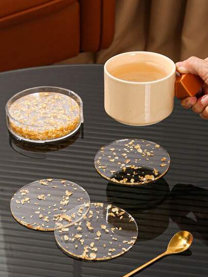 4 件/6 件/7 件全新亚克力金/银箔耐热餐垫，适用于餐桌、厨房、杯子、花瓶的简约装饰，适合户外、派对、生日、婚礼、礼物